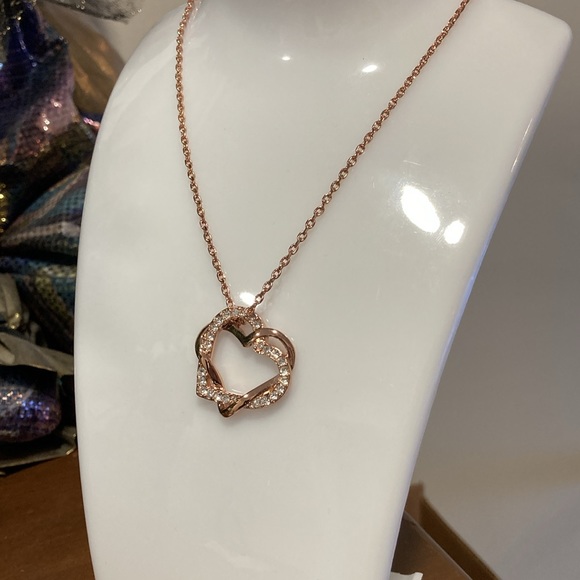 NWOT - New Double Entwined CZ Heart Rose Goldtone Pendant Necklace - Picture 2 of 9